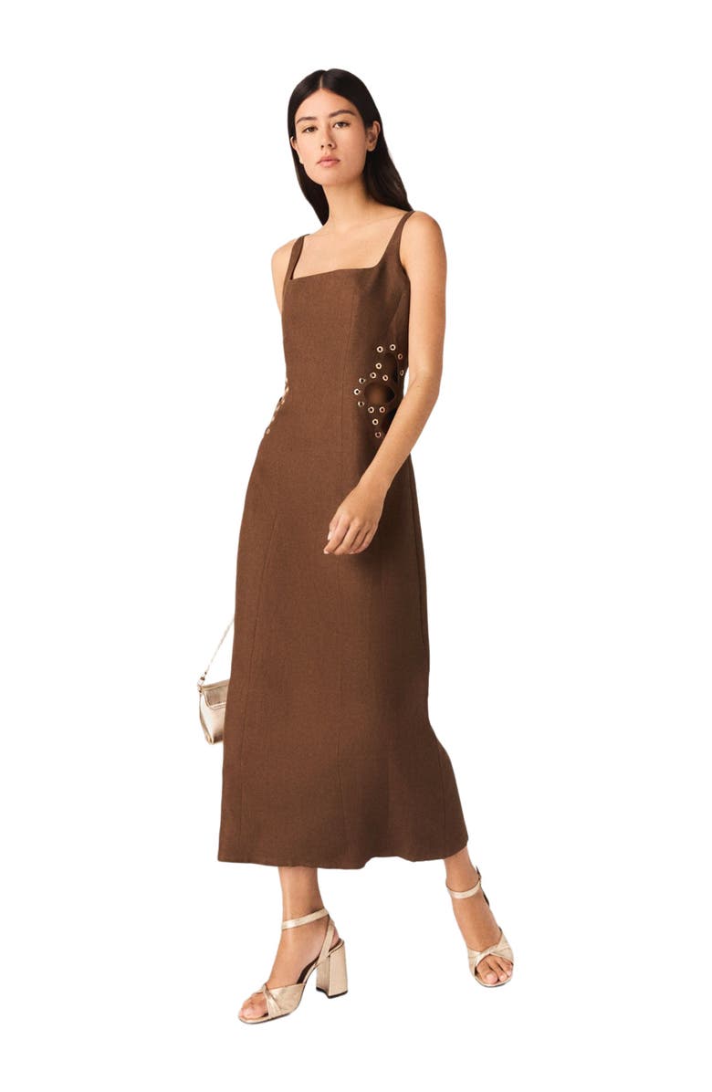 maje Linen blend maxi dress, Alternate, color, Brown