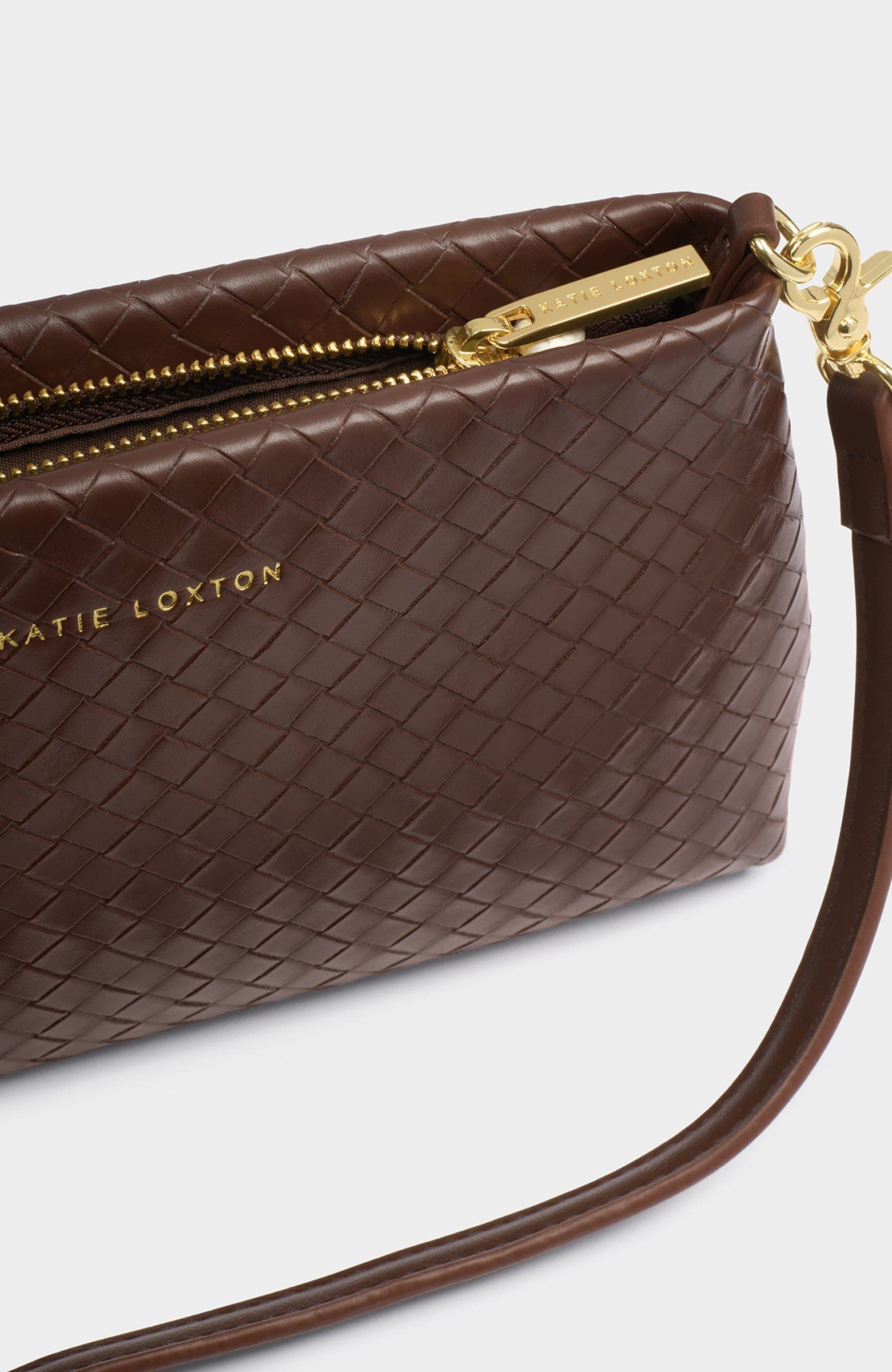 Katie Loxton Nova Small Shoulder Bag, Alternate, color, Dark Chocolate Woven