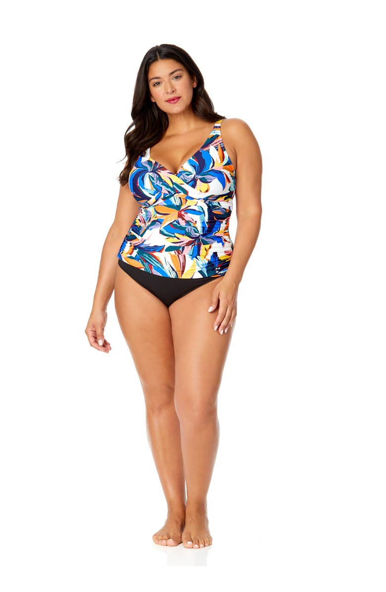 Anne Cole Plus Women's Plus Riviera Floral Hidden Underwire Drape Front Tankini Swim Top, Alternate, color,