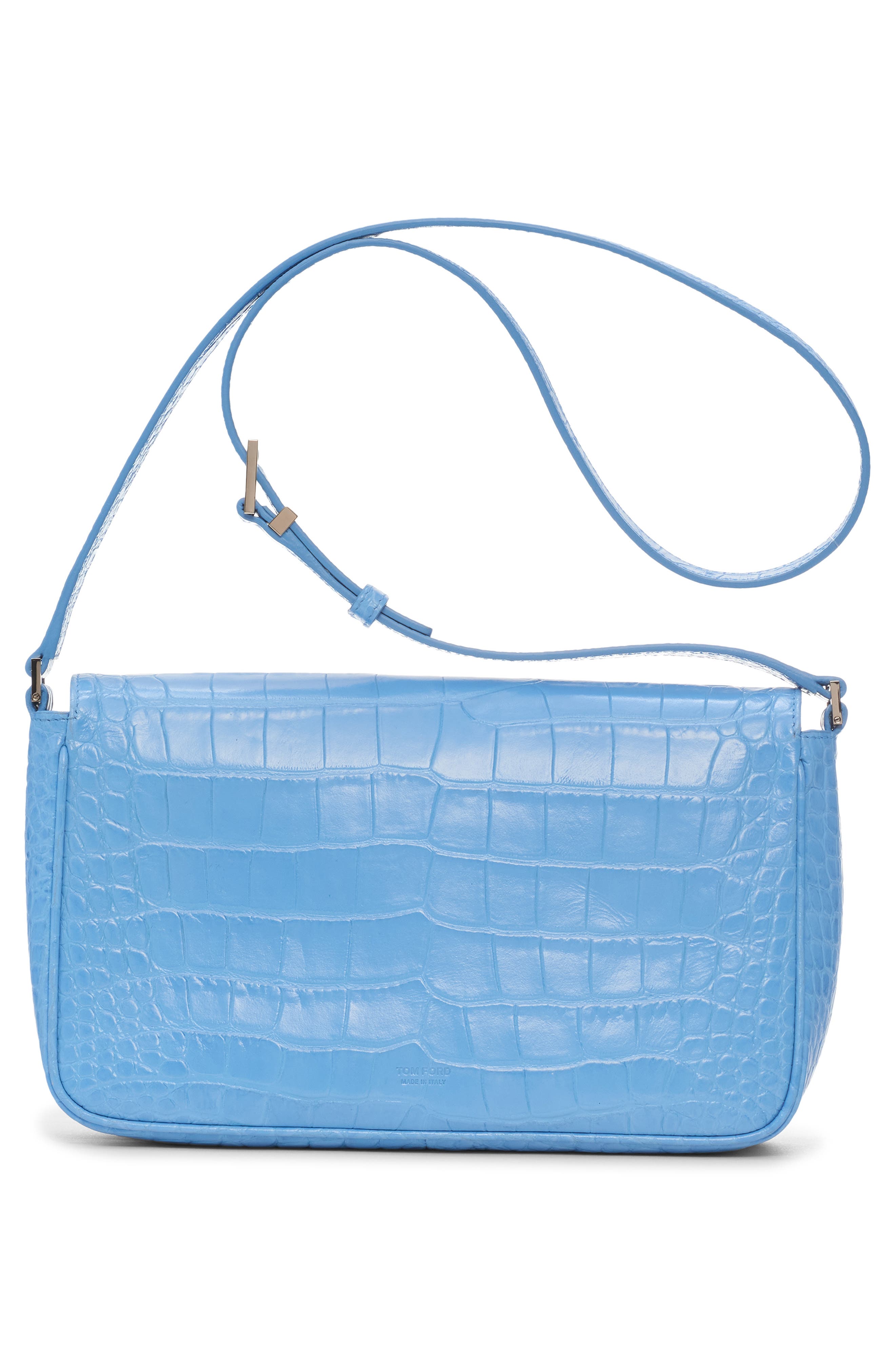 Small Aube Croc Embossed Leather Shoulder Bag, Alternate, color, LICHEN BLUE
