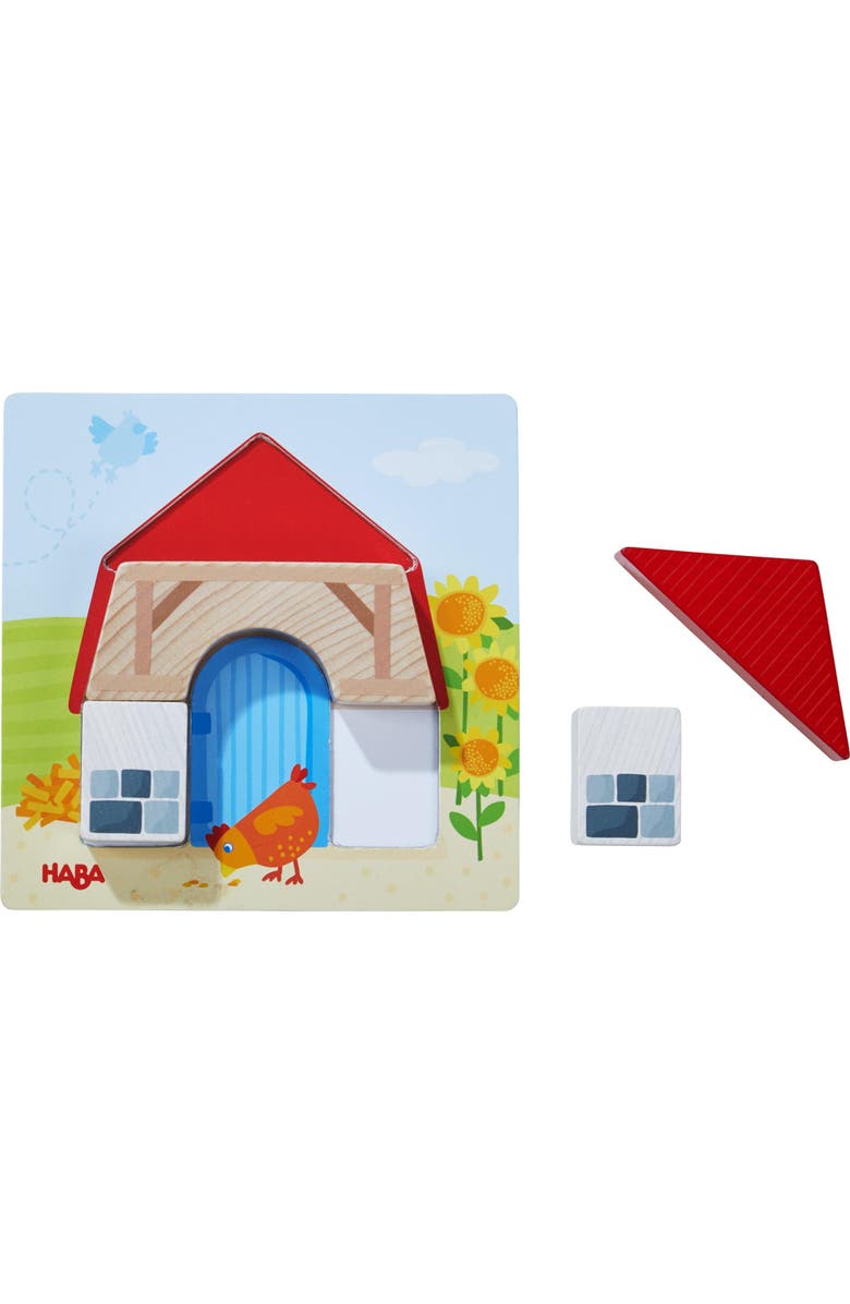 HABA On the Farm Beginner Pattern Blocks Puzzle with 3 Background Scenes and 14 Wooden Pieces - Ages 18 Months +, Alternate, color, Multi