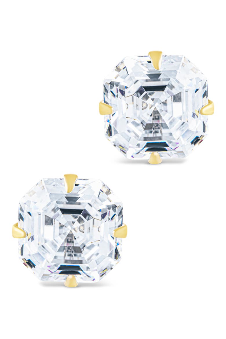 Asscher-Cut Cubic Zirconia Stud Earrings, Alternate, color, GOLD