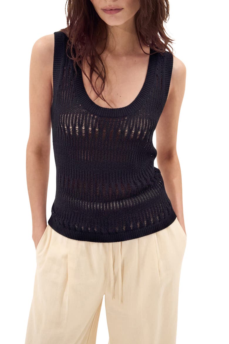 Mallorca Metallic Sheer Knit Tank, Main, color, BLACK
