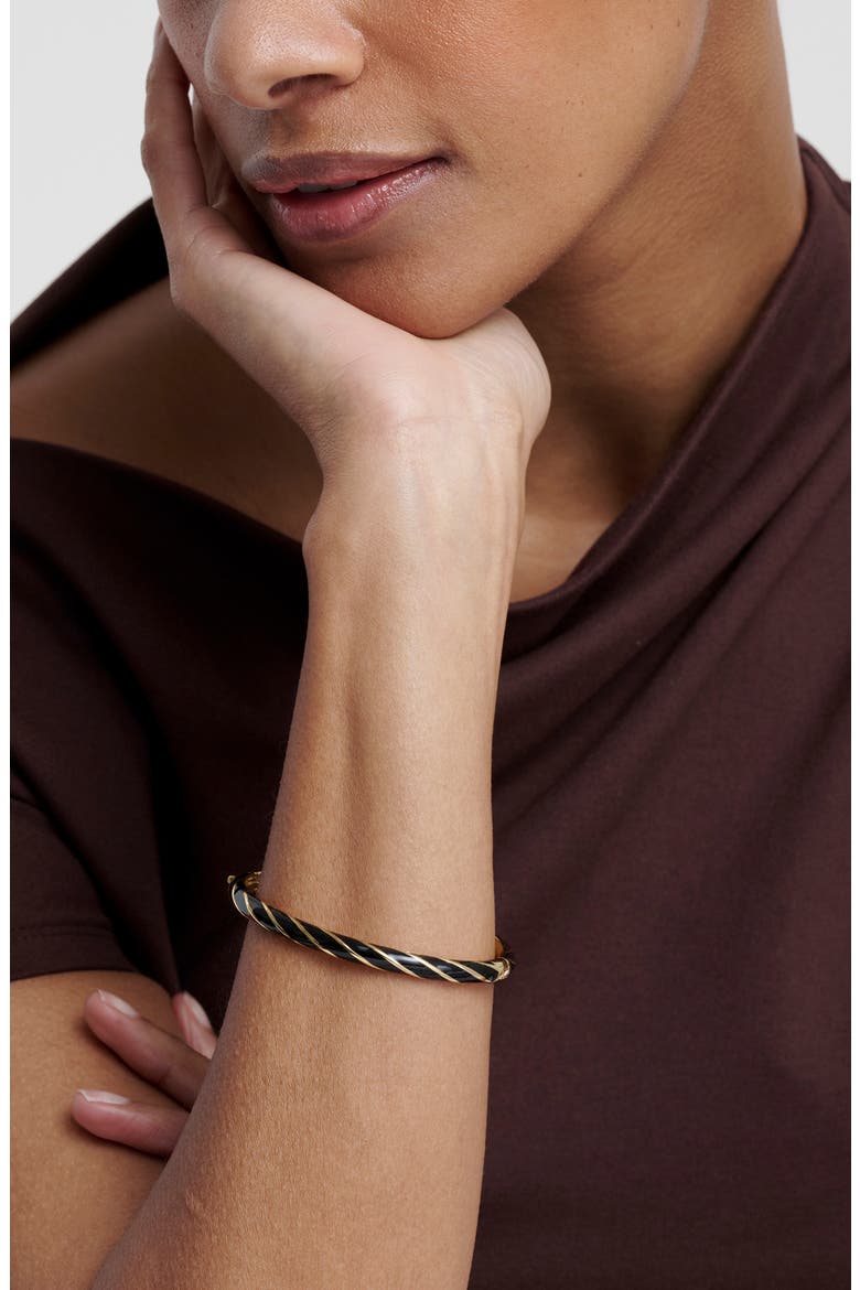 Trinity Twist Enamel Hinged Bangle, Alternate, color, GOLD TONE BLACK