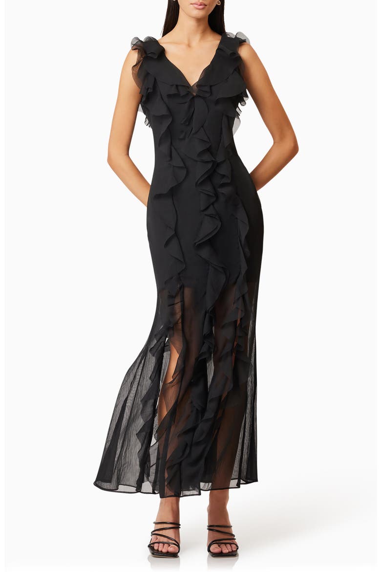 Louise Corisca Ruffle Maxi Dress, Main, color, BLACK