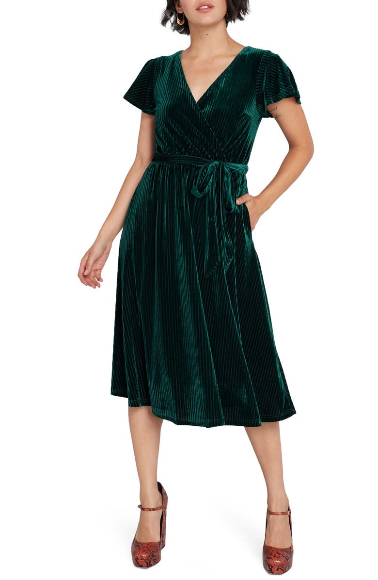 ModCloth Faux Wrap Velvet Dress, Alternate, color,