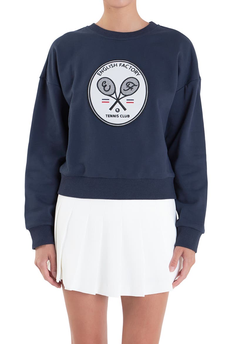 Sports Club Velvet Patch Sweatshirt, Alternate, color, NAVY
