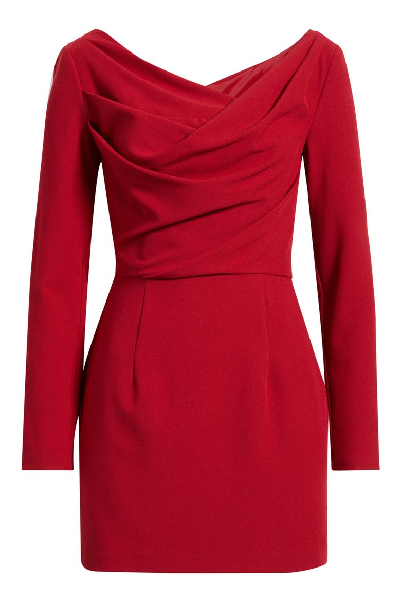Asymmetric Neck Long Sleeve Minidress, Alternate, color, RUBY