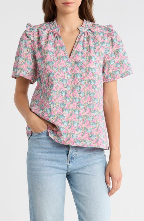 Gemalee Eyelet Mei Split Neck Top