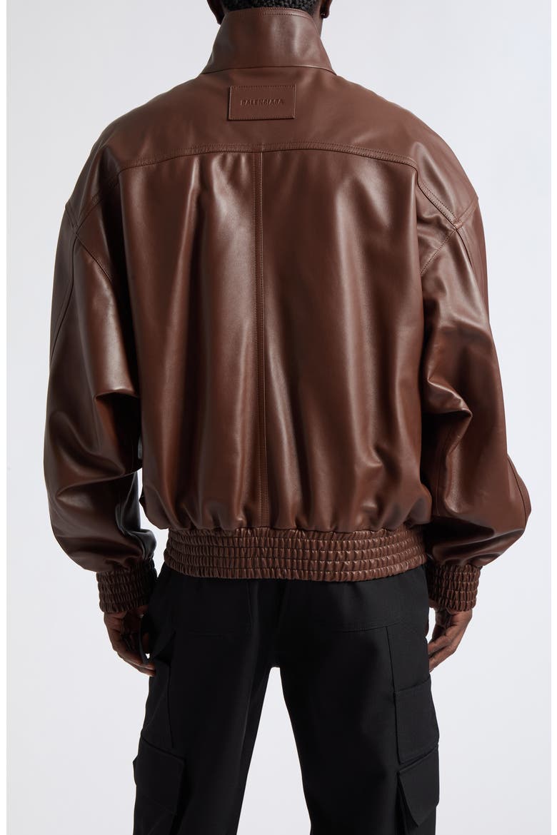 High Collar Leather Bomber Jacket, Alternate, color, 2135 CASTOR