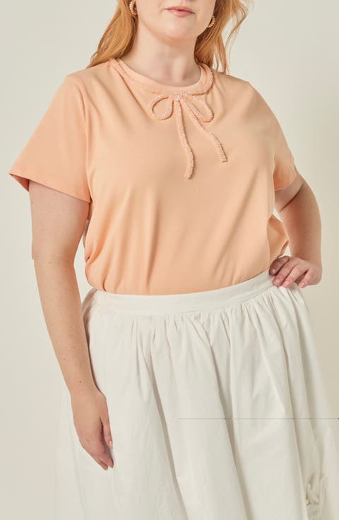 Beaded Bow Cotton T-Shirt