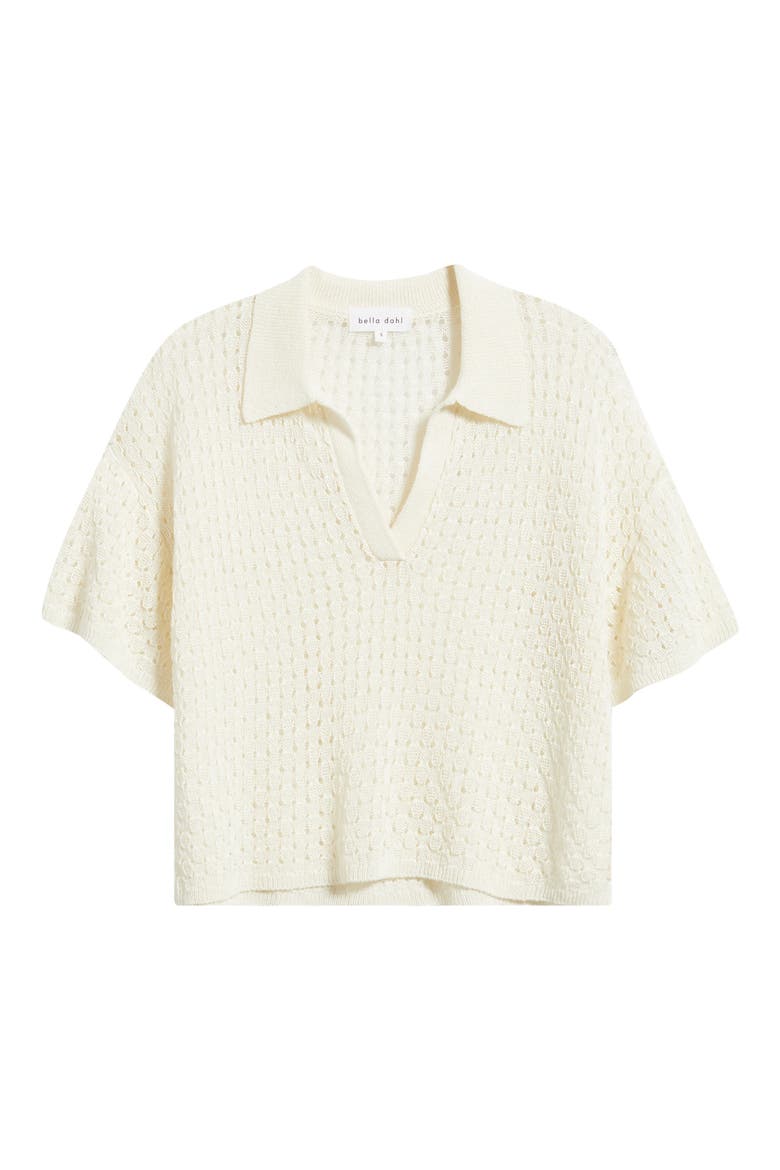Openwork Johnny Collar Crop Knit Top, Main, color, SAND STONE