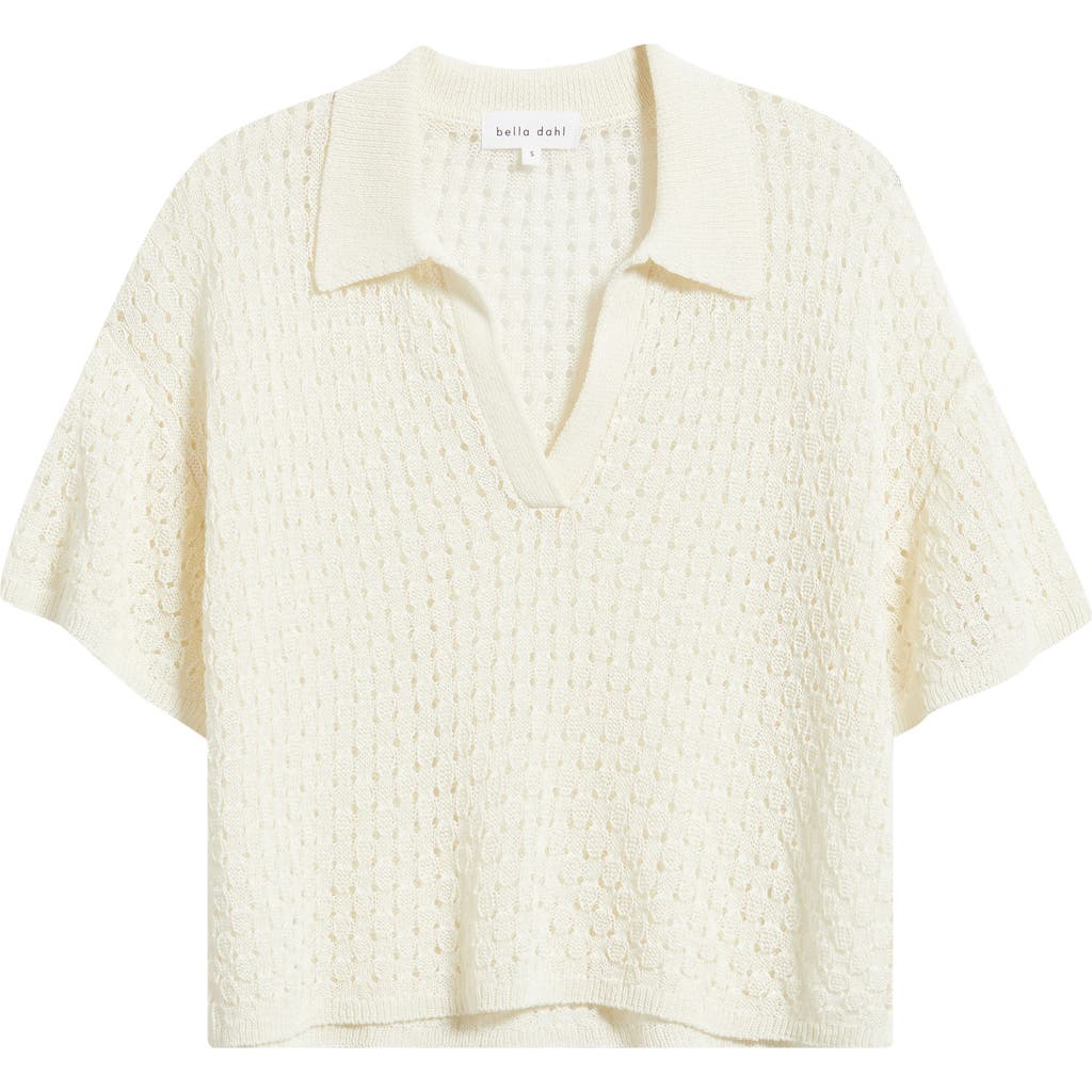Bella Dahl Openwork Johnny Collar Crop Knit Top in Sand Stone at Nordstrom, Size Small