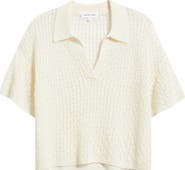 Bella Dahl Openwork Johnny Collar Crop Knit Top