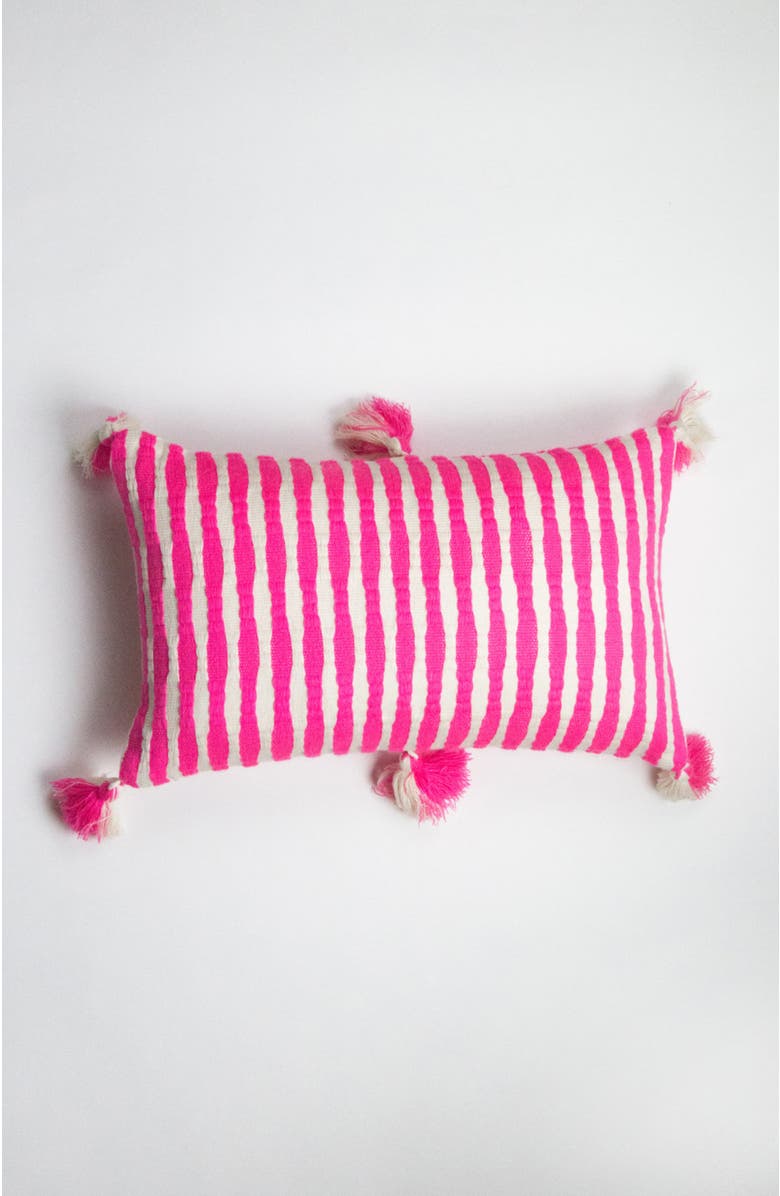 Archive New York Antigua Neon Striped Handwoven Cotton Throw Pillow, Alternate, color, Neon Pink And Ivory