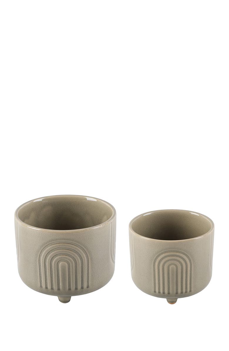 FLORA BUNDA Rainbow Gray Ceramic Planters Set, Main, color, Olive Green