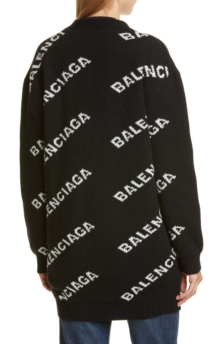 Balenciaga Logo Jacquard Wool Blend Cardigan, Alternate, color, 