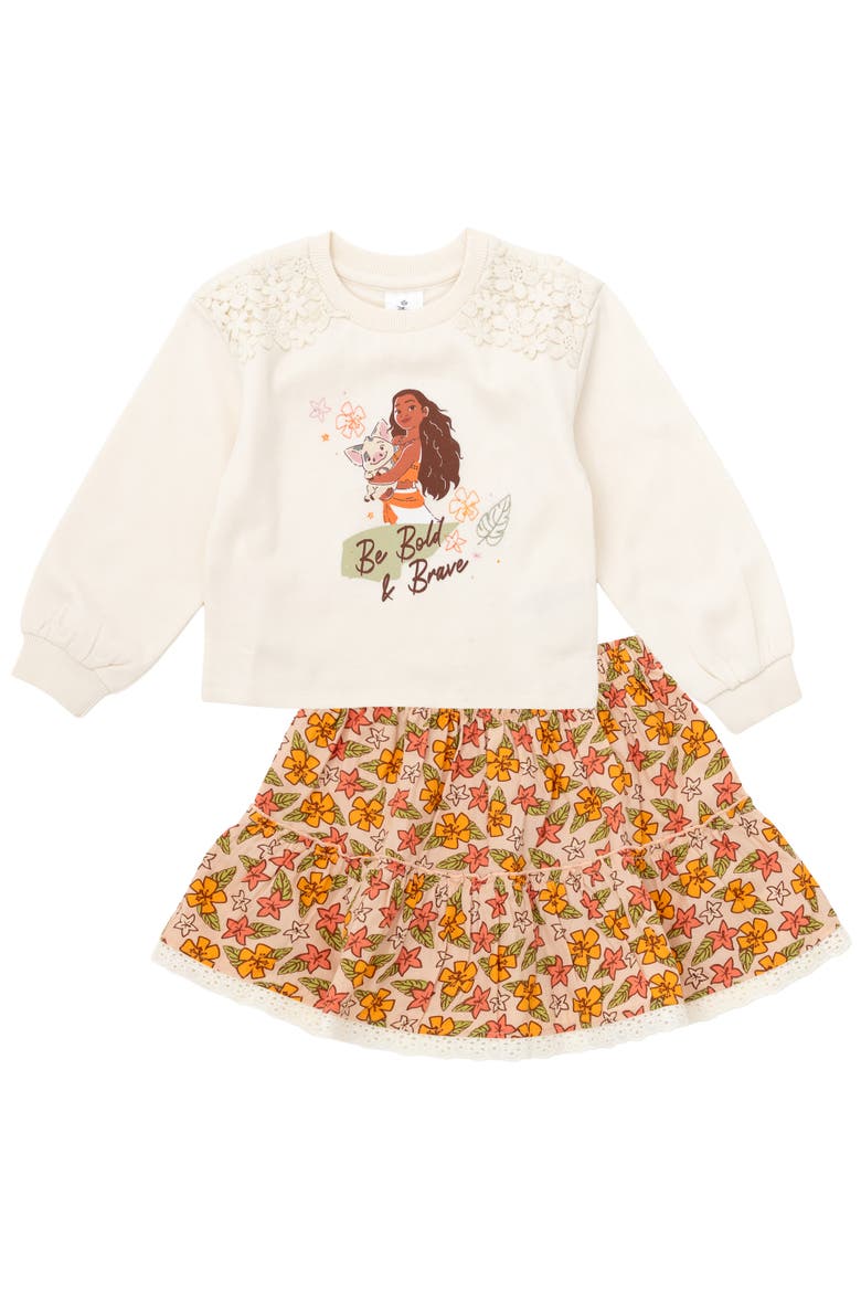 Moana 2-Piece Sweatshirt and Skirt Set, Main, color, Peach Moana Pua