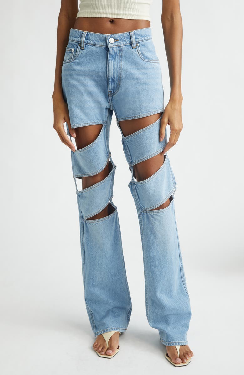 Coperni Spiral Straight Cut Jeans, Main, color, Blue Light Blue