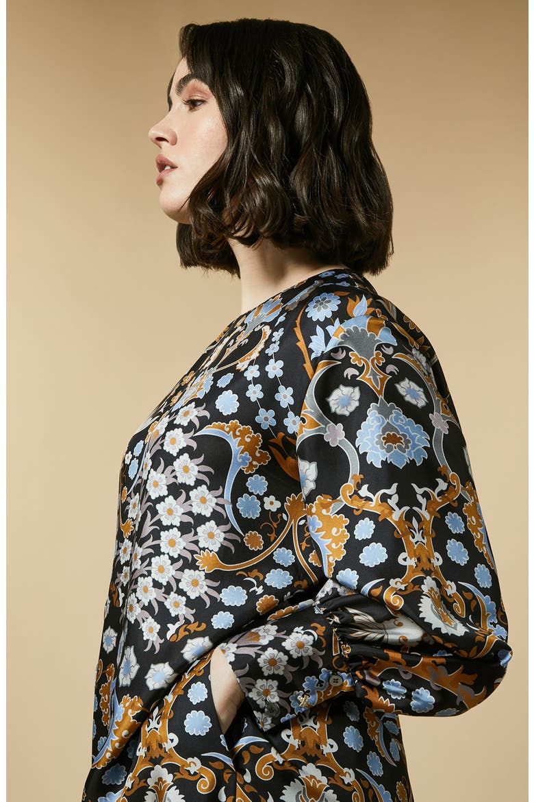 Floral Print Long Sleeve Silk Dress, Alternate, color, MULTI