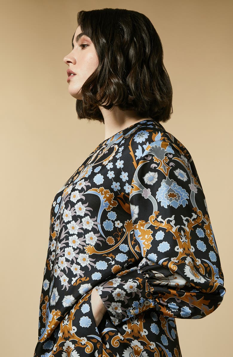 Marina Rinaldi Floral Print Long Sleeve Silk Dress, Alternate, color,