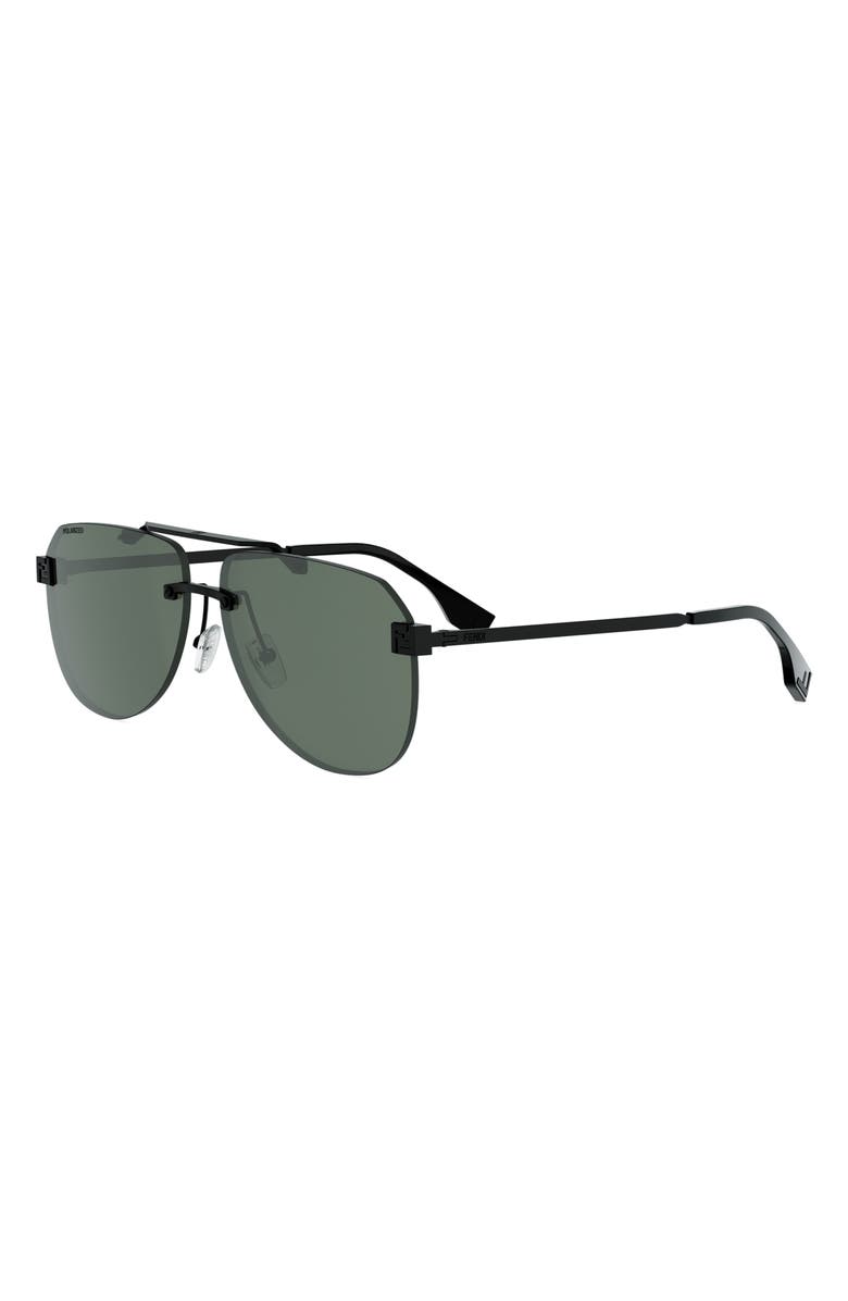 Fendi Sky 61mm Polarized Pilot Sunglasses, Alternate, color, Matte Black / Green Polarized