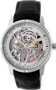 Heritor Automatic Ryder Skeleton Leather-Band Watch