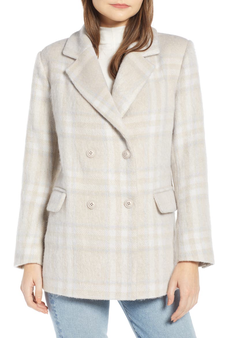 Double Breasted Plaid Jacket (Nordstrom Exclusive), Alternate, color, IVORY MULTI PLAID