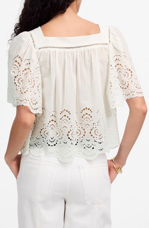 Madewell Eyelet Flutter Sleeve Cotton Blend Top In Neutral