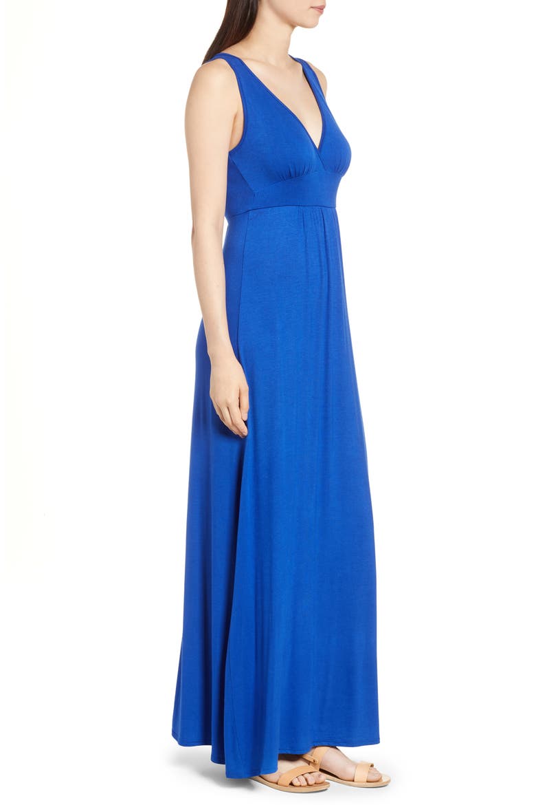 V-Neck Jersey Maxi Dress, Alternate, color, BLUE MAZE
