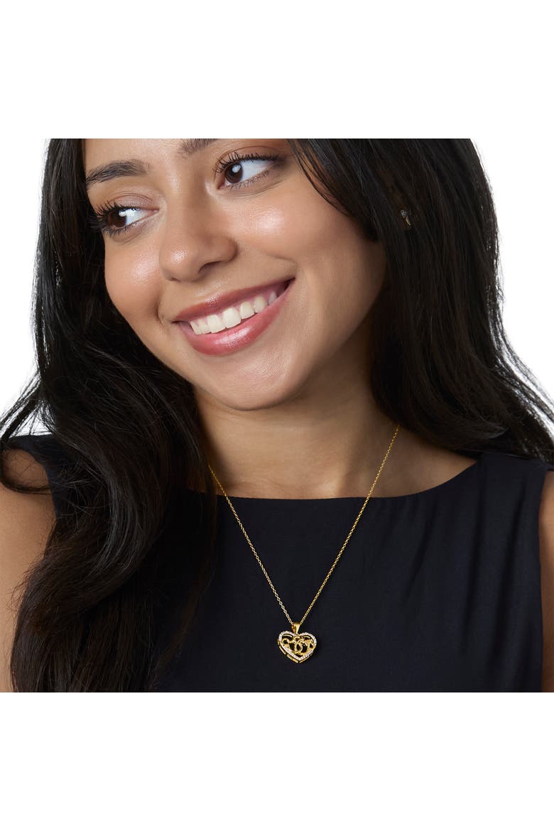 Minnie and Mickey Mouse Necklace, Cubic Zirconia Interlocking Heart Pendant, Alternate, color, Metallic Gold