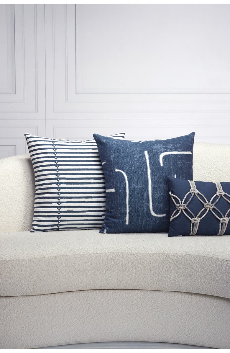 Elaine Smith Rope Hand Knotted Macrame Indoor & Outdoor Woven Accent Pillow, Alternate, color, Indigo