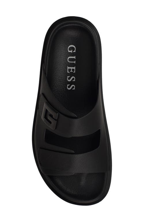 Guess Vugon Slide Sandal In Black Saffiano Texture