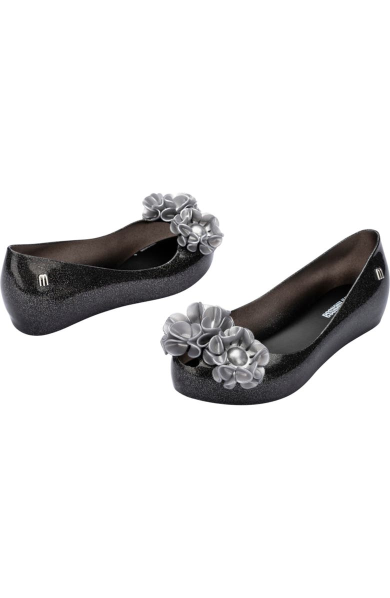 Mini Melissa Kids' Mini Ultragirl Springtime Flat, Alternate, color, Glitter Black