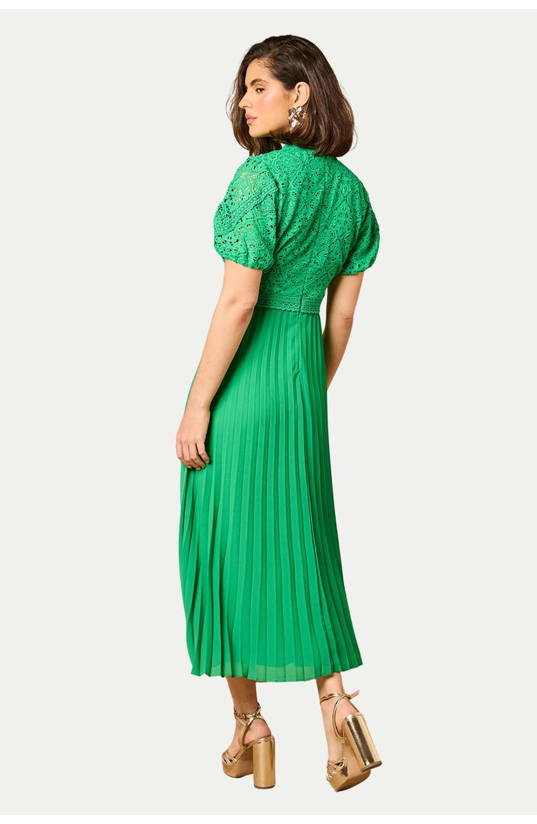 Oasis Lace Puff Sleeve Pleated Midi Dress, Alternate, color, Bright Green