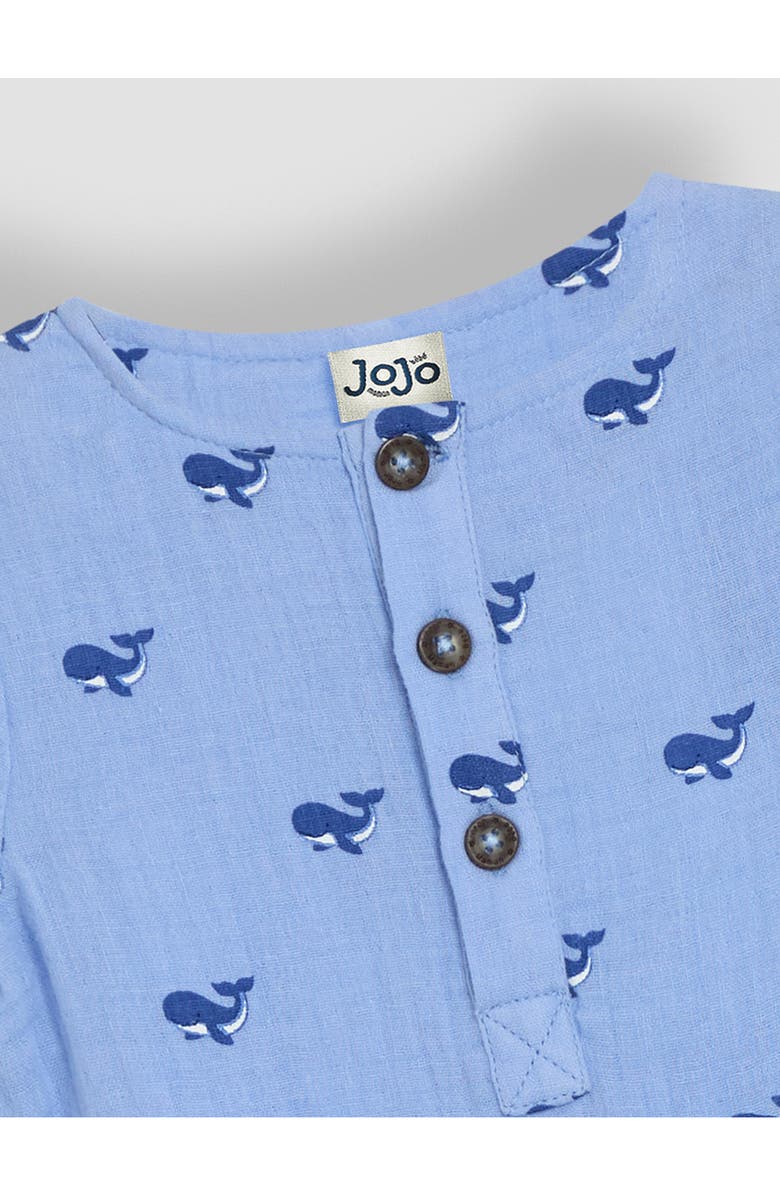 JOJO MAMAN BEBE Whale Print Cotton Gauze Romper, Alternate, color, Blue