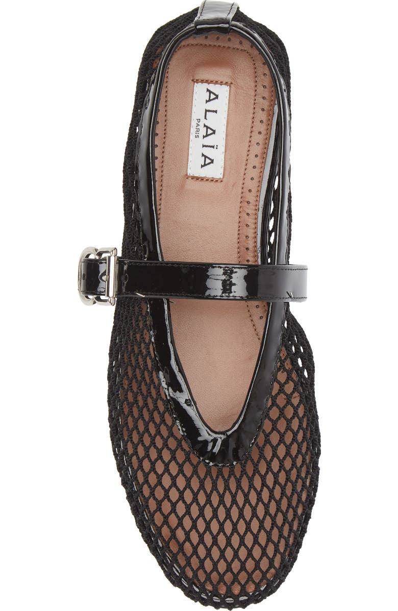 Alaïa Fishnet Ballerina Flat, Alternate, color, Noir