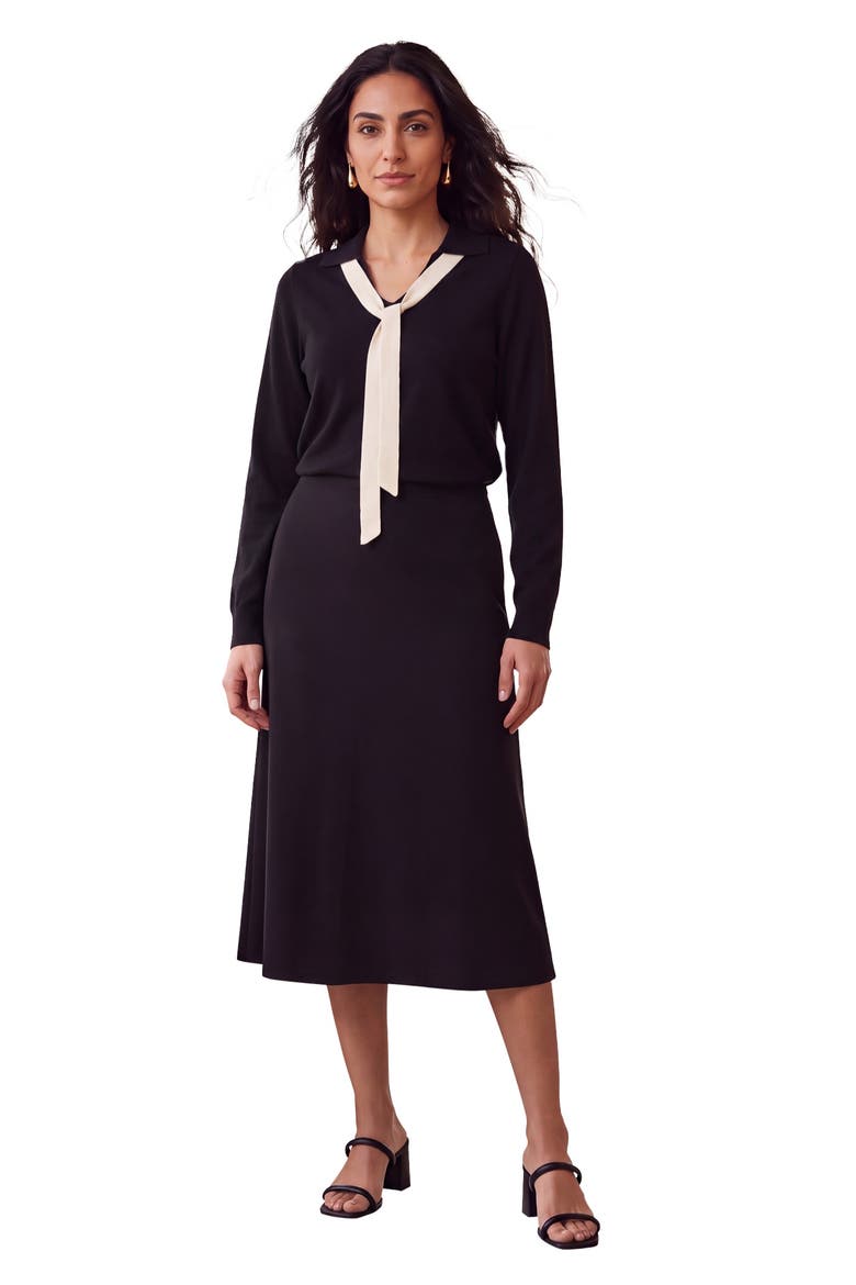 Pullover Tie Collar Sweater, Main, color, BLACK IVORY