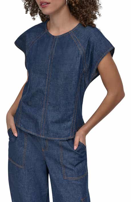 DKNY Contrast Stitch Denim Top