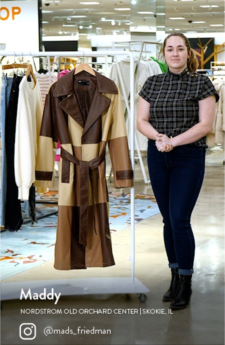 Patchwork Faux Leather Trench Coat, sales video thumbnail
