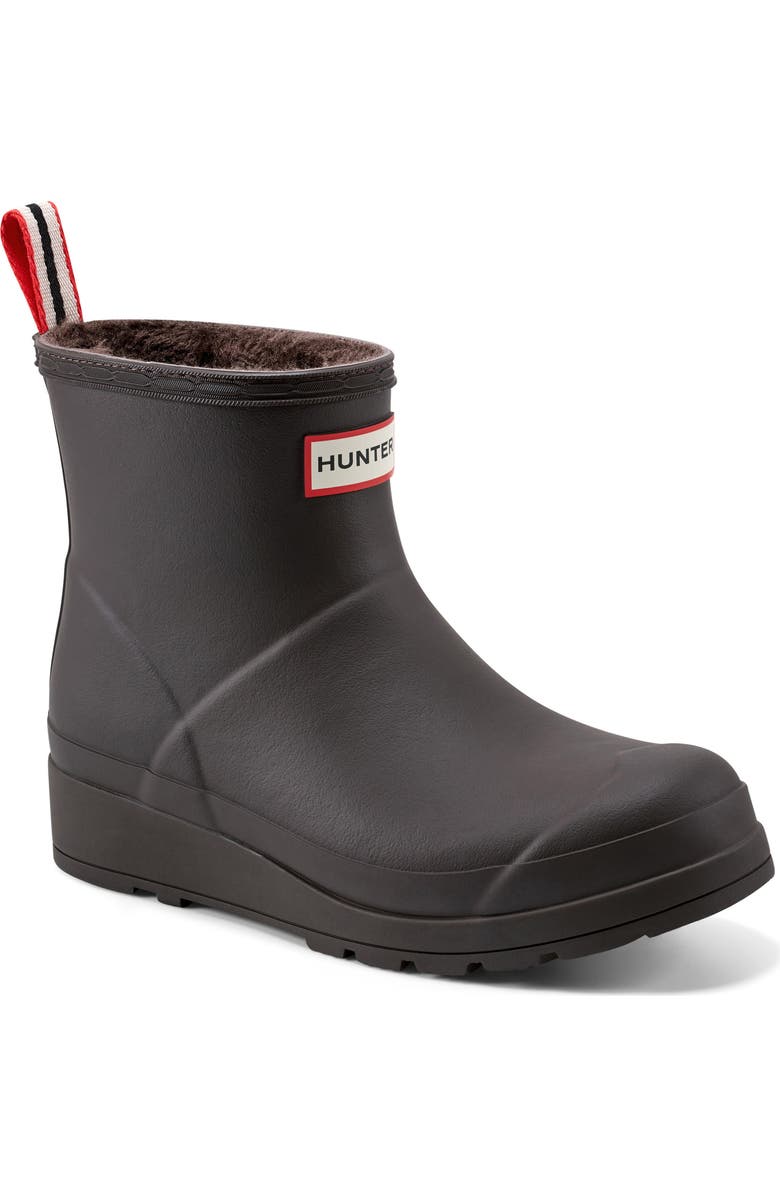 Hunter Play Short Faux Shearling Lined Waterproof Rain Boot, Main, color, Dark Brown
