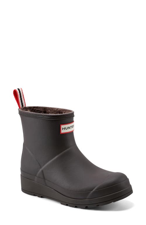 Hunter Play Short Faux Shearling Lined Waterproof Rain Boot In Brown