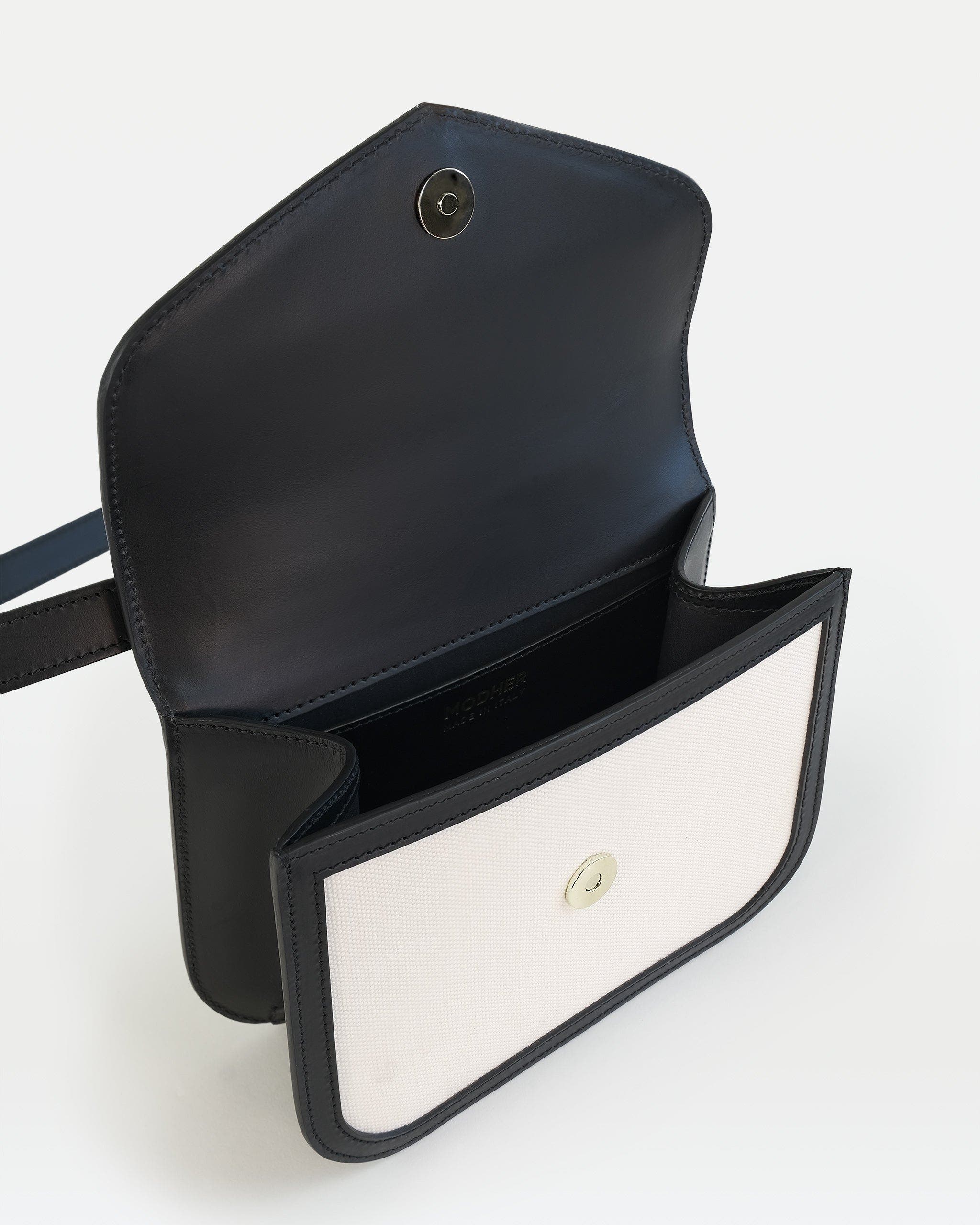 Modher Maya Crossbody Bag In Vegetable Calfskin Leather And Canvas, Alternate, color, Black + White