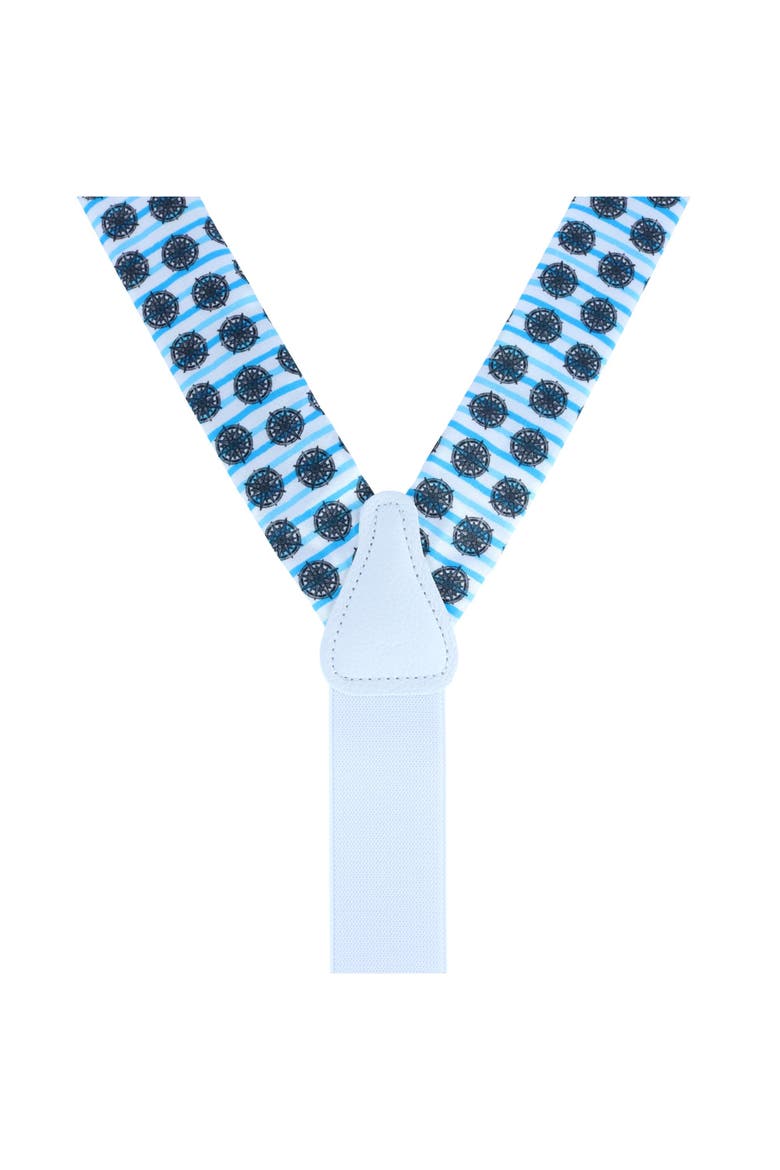 Find Your Way Compass Theme Silk Button End Suspenders, Alternate, color, White
