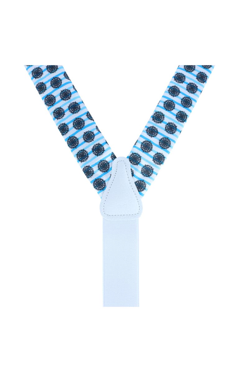 Trafalgar Find Your Way Compass Theme Silk Button End Suspenders, Alternate, color, White