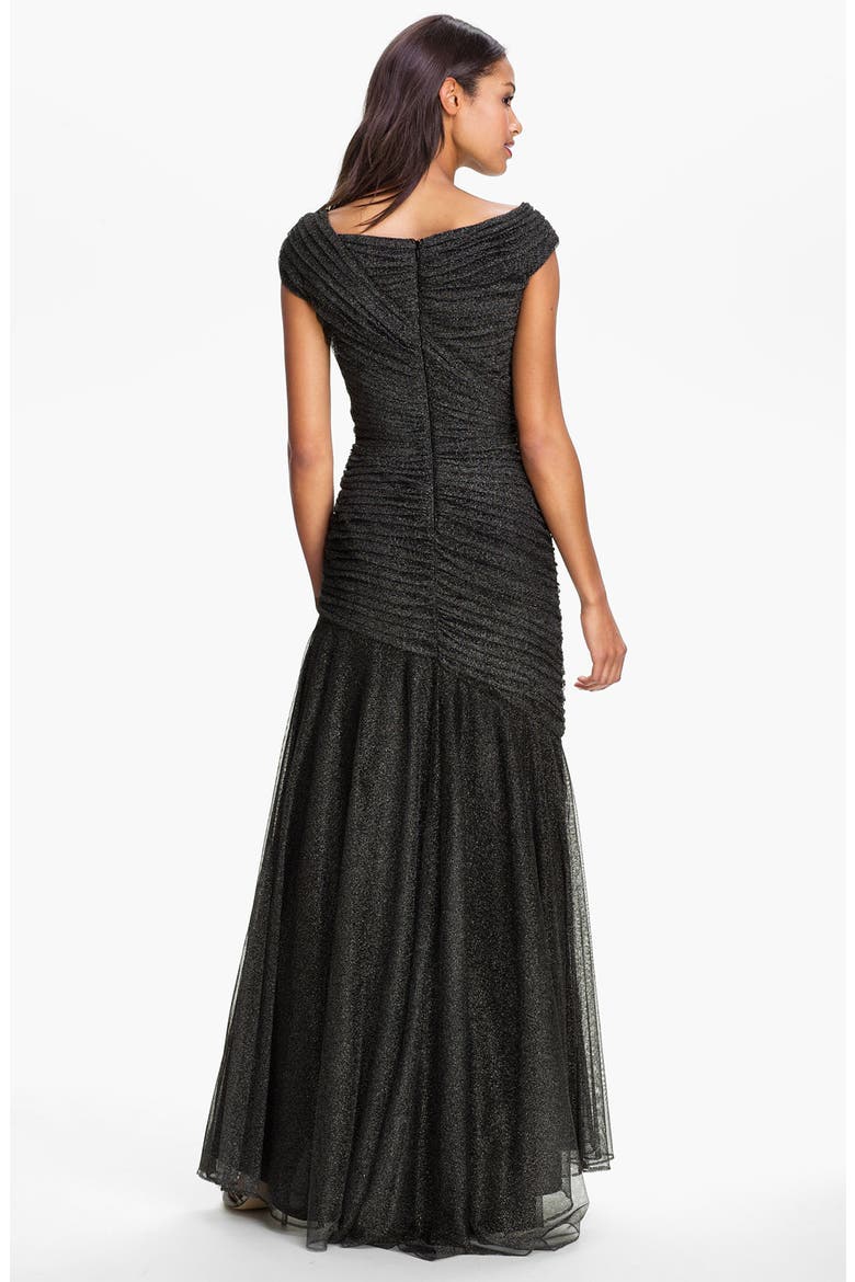 Pleated Metallic Trumpet Gown, Alternate, color, PEWTER