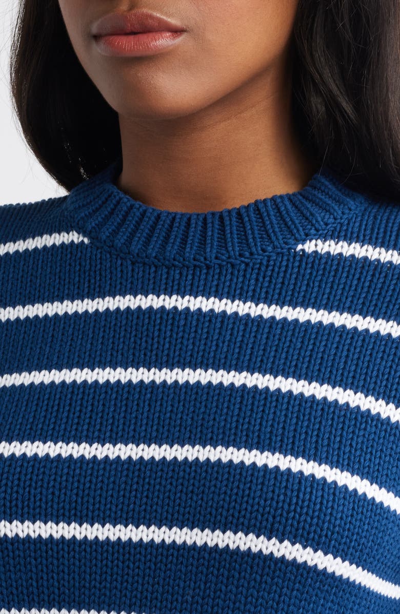 Madewell Stripe Relaxed Cotton Sweater, Alternate, color, Ink And White Stripe
