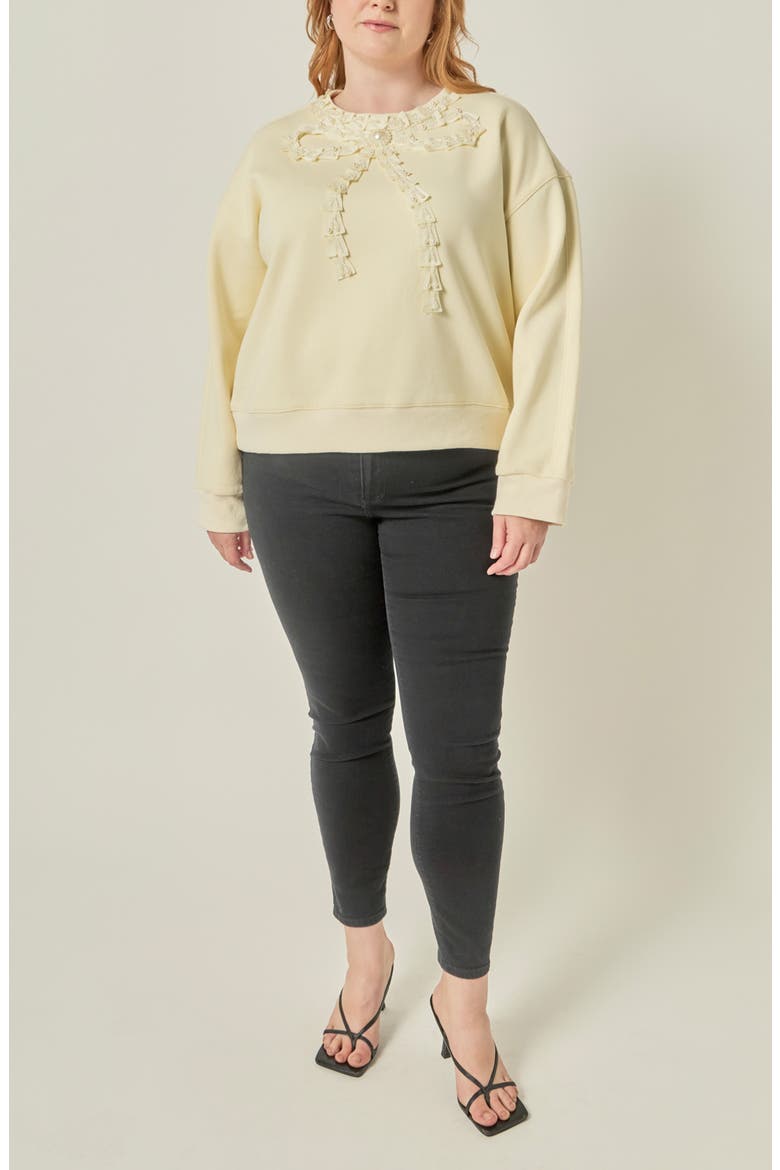 Beaded Ribbon Trim Sweatshirt, Alternate, color, CREAM