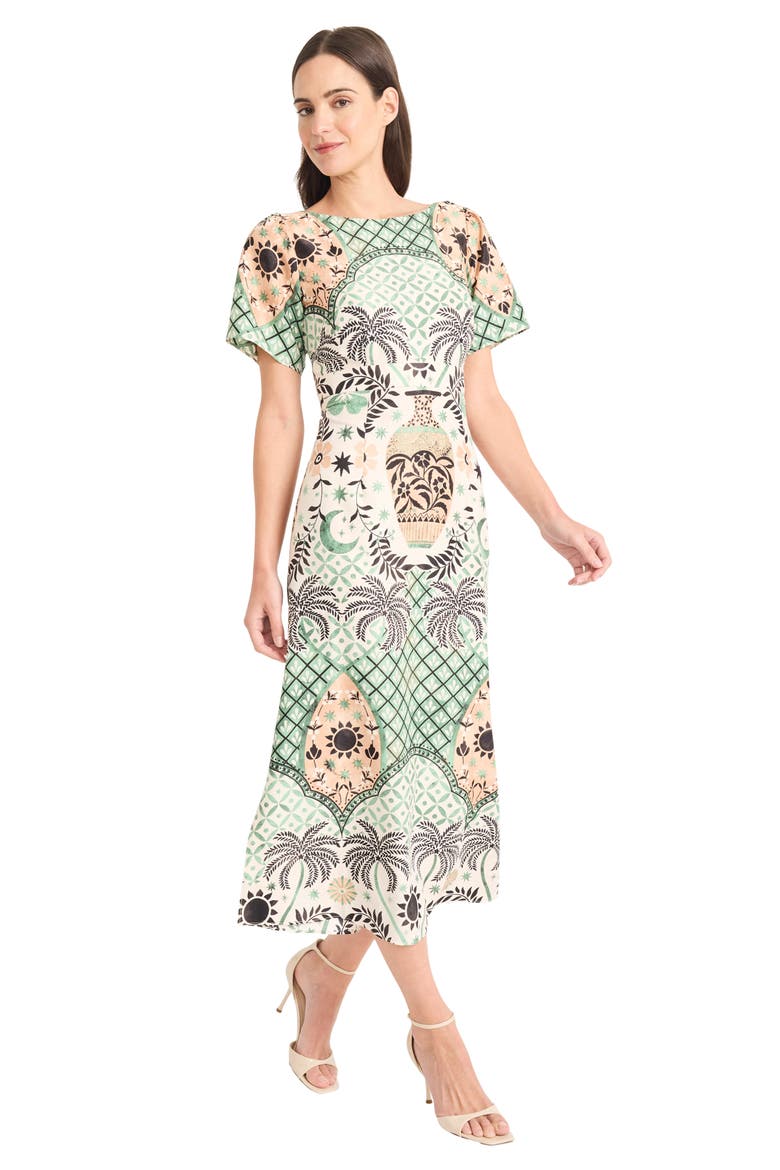 Short Sleeve Midi Dress, Alternate, color, CREAM/ GREEN