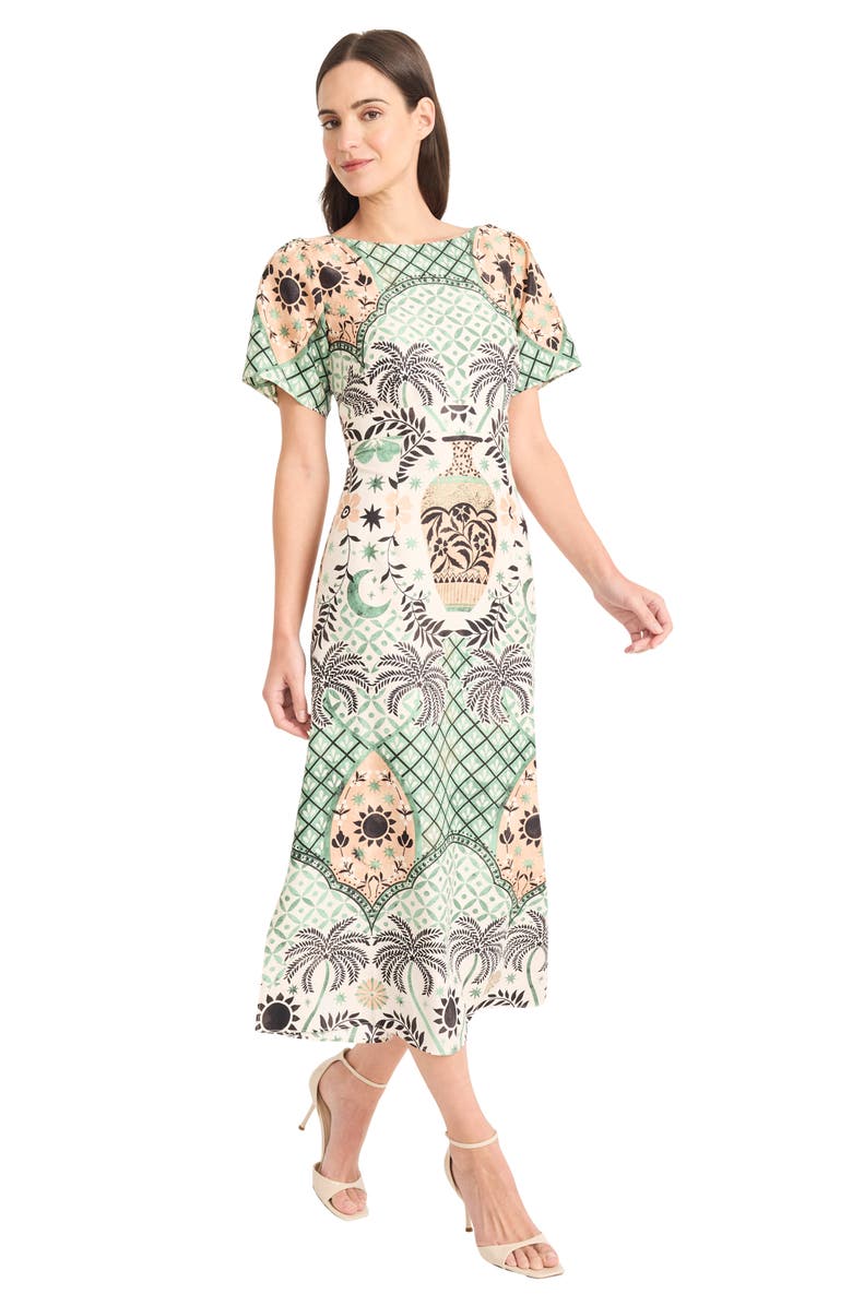 Maggy London Short Sleeve Midi Dress, Alternate, color, Cream/ Green